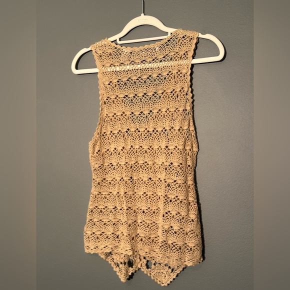 Marie y. Crochet vest Y2K beige size large top shirt with buttons - Picture 7 of 7